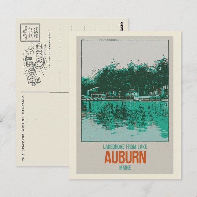  Auburn Maine USA Lakegrove illustration Postcard (Front/Back)