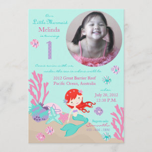 Auburn Mermaid First Birthday Invitation