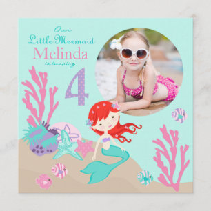 Auburn Mermaid Fourth Birthday Invitation