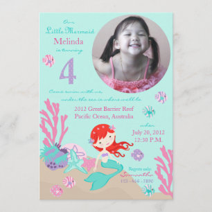 Auburn Mermaid Fourth Birthday Invitation