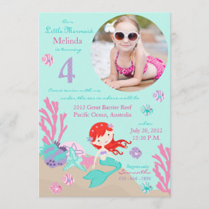 Auburn Mermaid Fourth Birthday Invitation