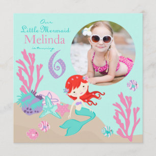 Auburn Mermaid Sixth Birthday Invitation