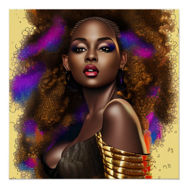 Auburn Queen Orange Brown Hair Black Melanin Afro Poster (Front)