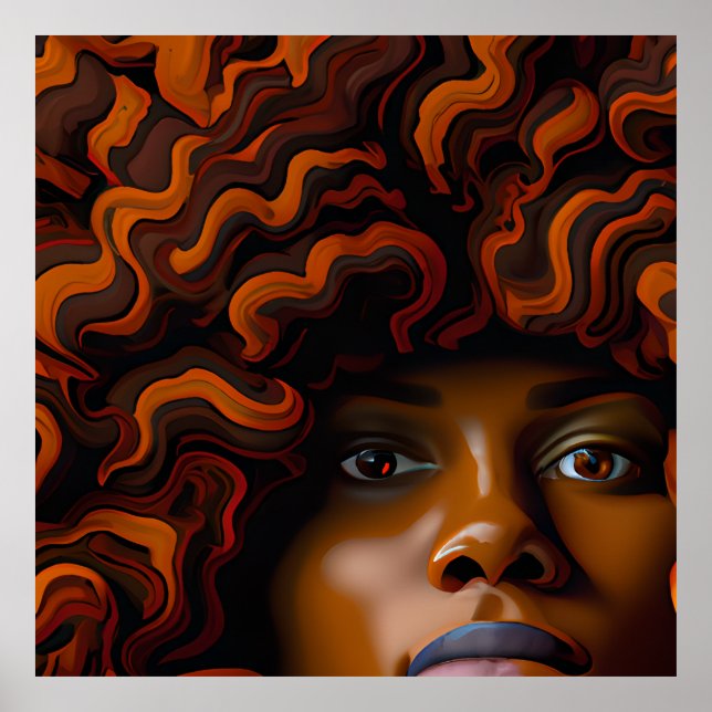 Auburn Queen Orange Brown Hair Black Melanin Afro Poster (Front)
