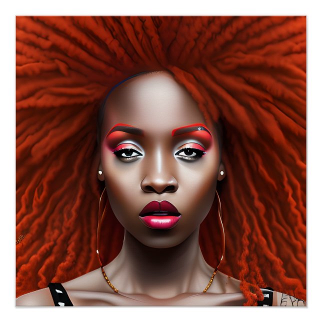 Auburn Queen Red Brown Hair Black Melanin Afro Poster (Front)