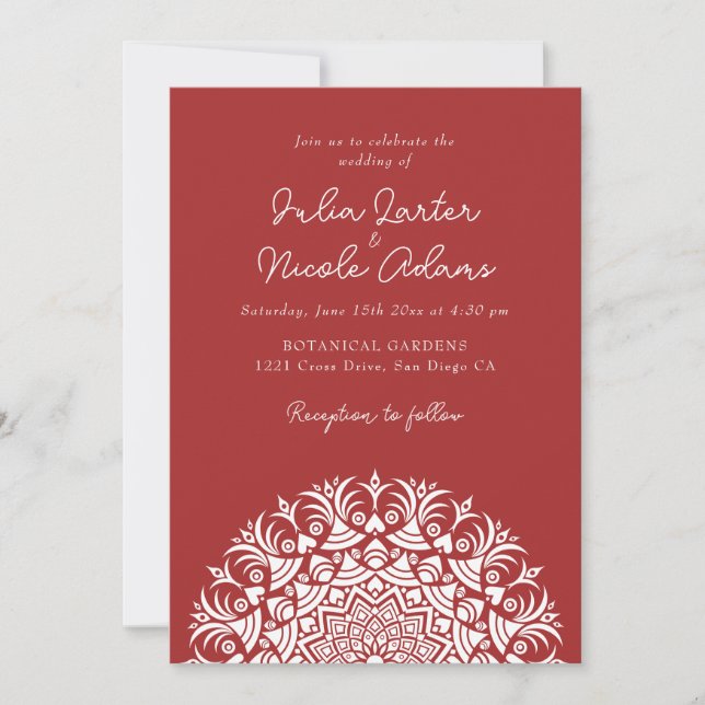 Auburn Red Brown Abstract Mandala Wedding  Invitation (Front)