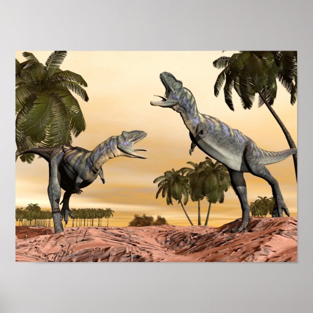 Aucasaurus dinosaurs fight - 3D render Poster (Front)