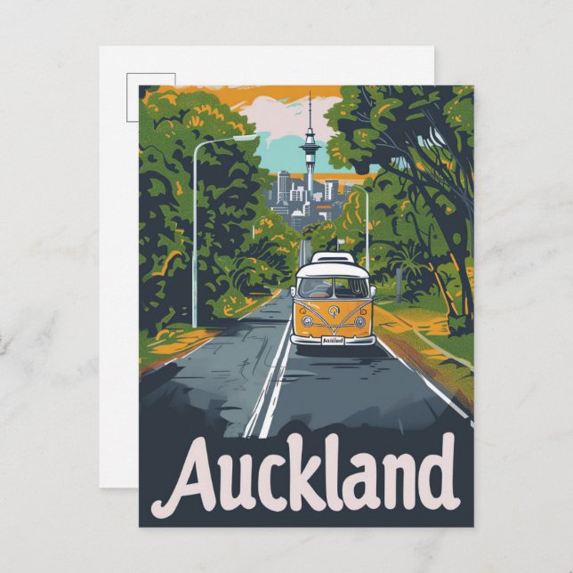 Auckland Aussie Vintage Retro Travel Illustration Postcard (Front/Back)