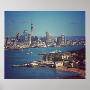 Auckland City CBD Across the Waitemata Harbor Poster