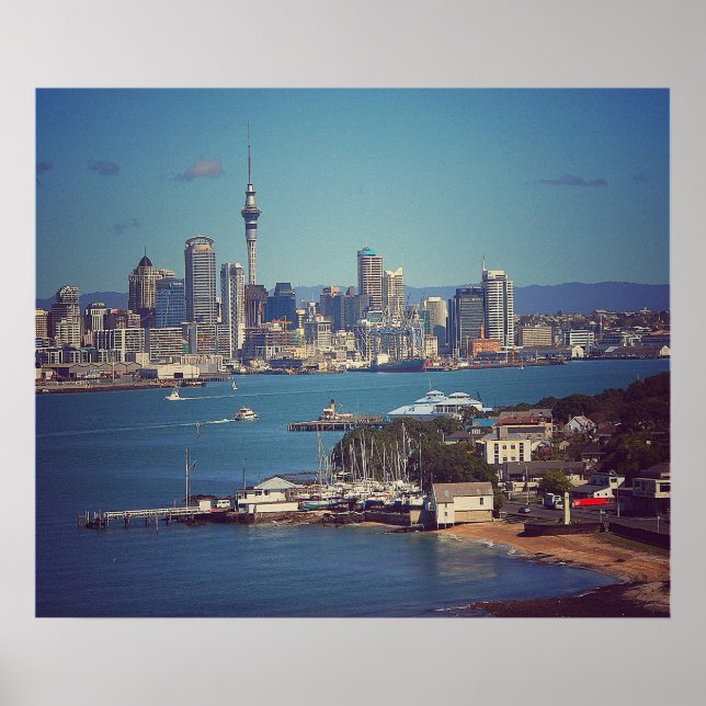 Auckland City CBD Across the Waitemata Harbor Poster (Front)