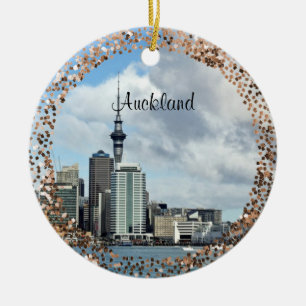 Auckland Cityscape, labeled, Ceramic Tree Decoration