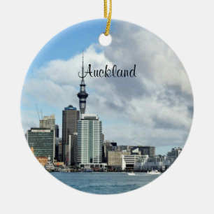 Auckland Cityscape, labelled, Ceramic Tree Decoration