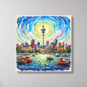 Auckland Harbor Skyline Radiance Canvas Art
