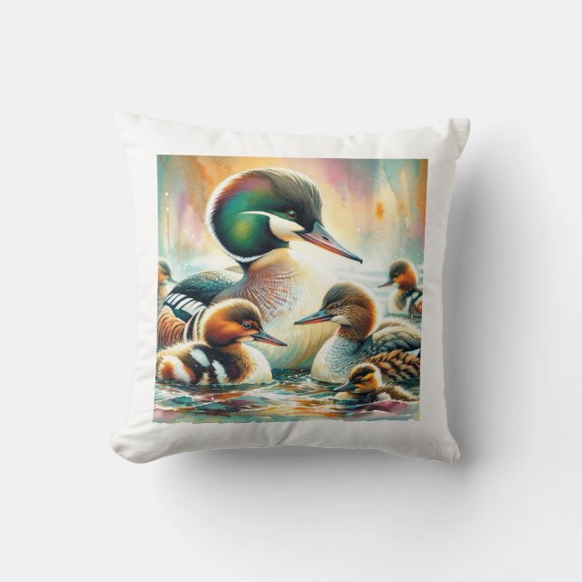 Auckland mergansers 030624AREF111 - Watercolor Cushion (Front)