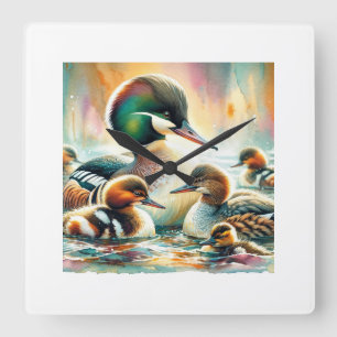 Auckland mergansers 030624AREF111 - Watercolor Square Wall Clock