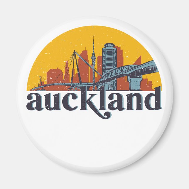 Auckland New Zealand Retro City Skyline Cityscape Magnet (Front)