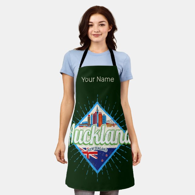 Auckland New Zealand retro skyline vintage Apron (Worn)