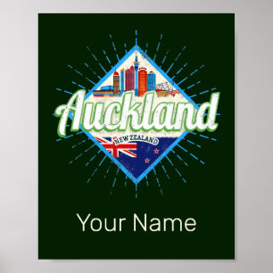 Auckland New Zealand retro skyline vintage Poster