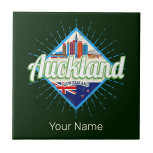 Auckland New Zealand retro skyline vintage Tile