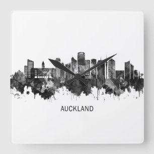 Auckland New Zealand Skyline BW Square Wall Clock
