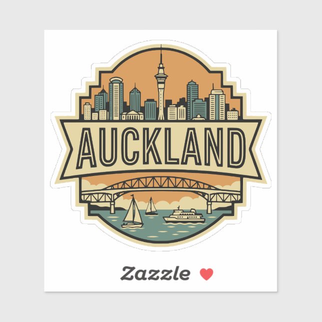 Auckland New Zealand Skyline Vintage Travel Badge  (Sheet)
