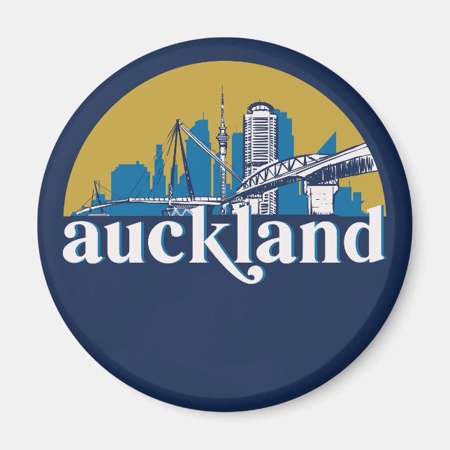 Auckland New Zealand Vintage City Skyline Magnet (Front)