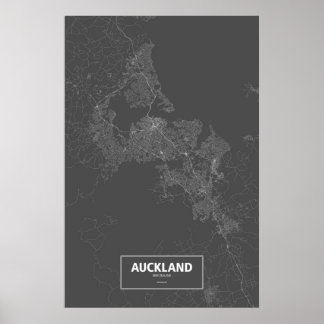Auckland, New Zealand (white on black) Poster