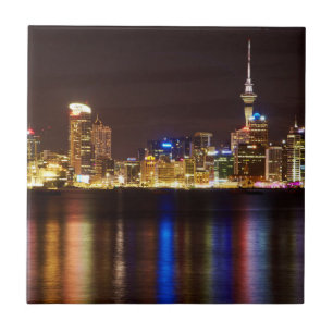 Auckland Night Cityscape Tile