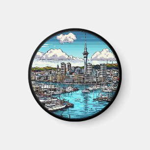 Auckland Skyline Featuring Harbour and Yachts Magnet