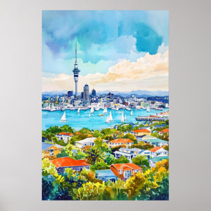 Auckland Watercolor Poster Wall Art Auckland Wall