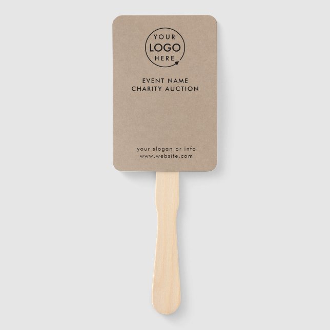 Auction Paddle | Charity Event Rustic Kraft Logo Hand Fan (Front)
