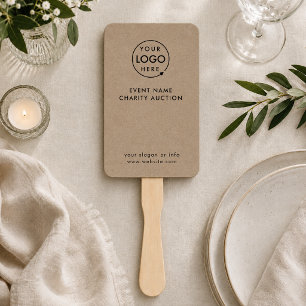 Auction Paddle Charity Event Rustic Kraft Logo Hand Fan