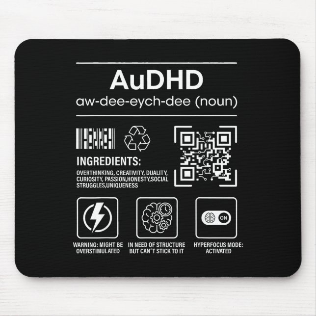 Audhd autism adhd funny neurodivergent  mouse mat (Front)