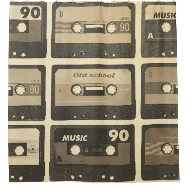 Audio Cassette, Retro Poster Hip-Hop. Shower Curtain (Front)