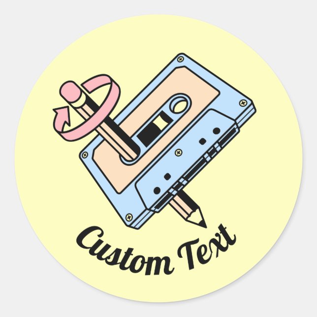 Audio Cassette with Pencil Classic Round Sticker (Front)
