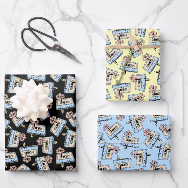 Audio Cassette with Pencil Pattern Wrapping Paper Sheet (Front)