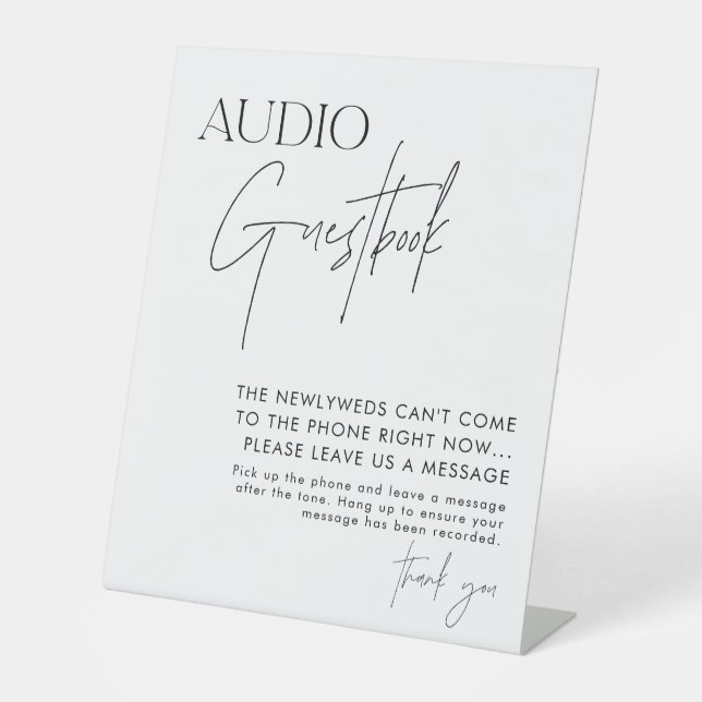 Audio Guestbook Sign, Modern Minimalist Wedding  Pedestal Sign (Front)