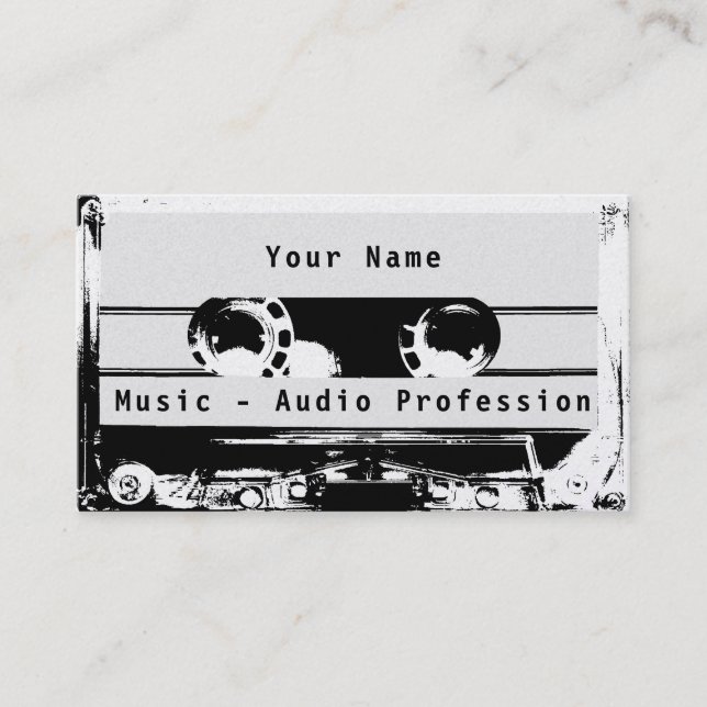 Audio radio cassette retro black and white cover business card (Front)