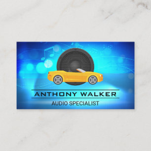 Audio Speakers   Yellow Sports Car Business Card