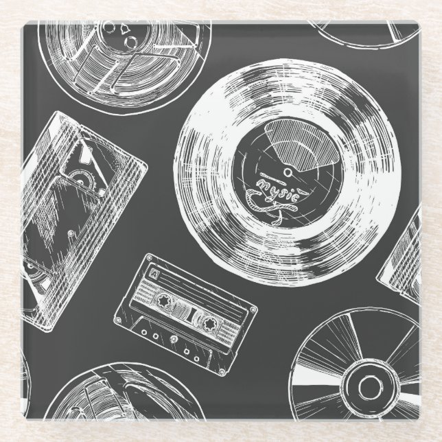 Audio-video carriers: diverse seamless pattern. glass coaster (Front)