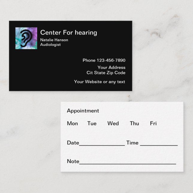 Audiologist Hearing Clinic Appointment Cards (Front/Back)