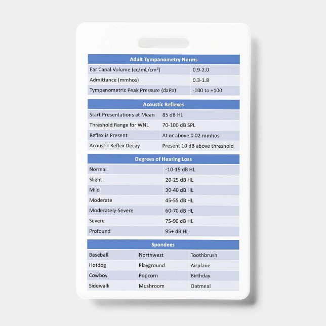 Audiology Badge Buddy/Reference Badge ID Badge (Front)