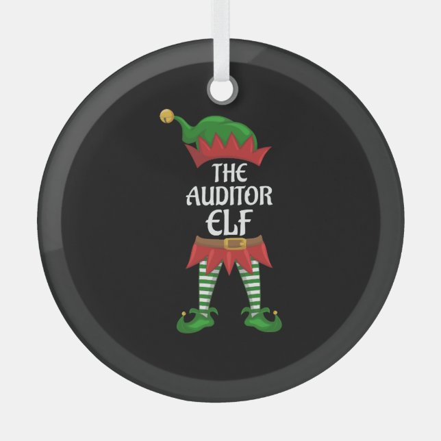 Auditor Elf Family Matching Group Christmas Party Glass Tree Decoration (Front)
