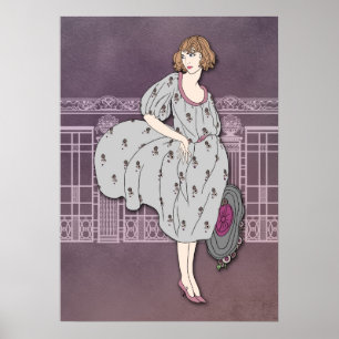 AUDREY: Art Deco Fashion in Grey and Rose Poster