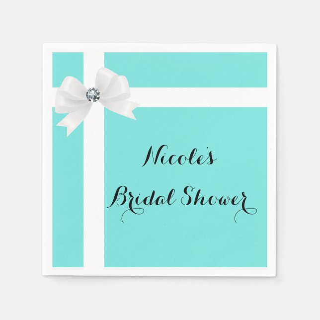 Audrey Blue & White Elegant Glam Diamond Bow Chic Napkin (Front)