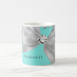 Audrey Girl Modern Blue Big White Bow Diamonds Coffee Mug