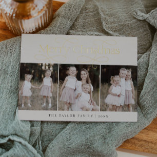 AUDREY Gold Foil Family Photo Vintage Christmas Foil Holiday Card