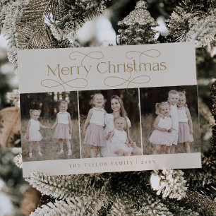AUDREY Gold Modern Family Photo Vintage Christmas Holiday Card