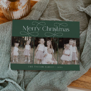AUDREY Green Modern Family Photo Vintage Christmas Holiday Card