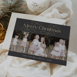 AUDREY Grey Foil Family Photo Vintage Christmas Foil Holiday Card
